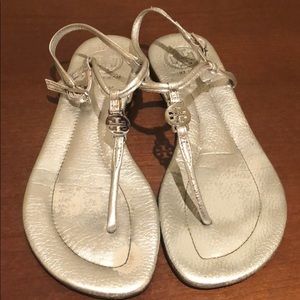 Tory Burch Sz 7 Silver Metallic Emmy Sandals
